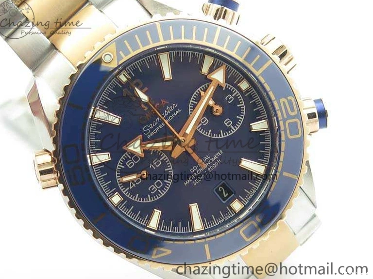 0101 Seamaster Pro Chrono SS RG OM Best Edition Blue Ceramic Blue Dial On SS RG Bracelet A Snug 8129